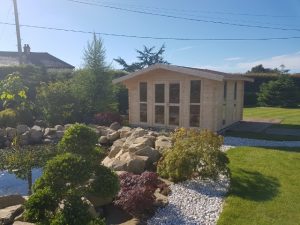 4m x 4m Apex Front Log Cabins With Full Glazed Double Doors & Fixed Windows