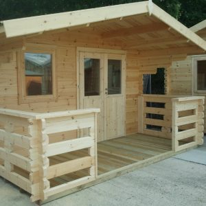 4m x 4m Apex Front Garden Log Cabins With Veranda